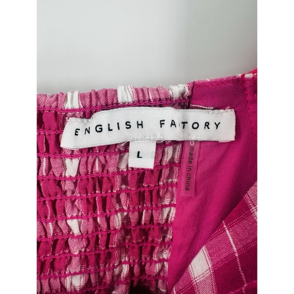 English Factory Dress Womens Sz L Pink Gingham Cottagecore Puff Sleeve Q1026 - Picture 9 of 14